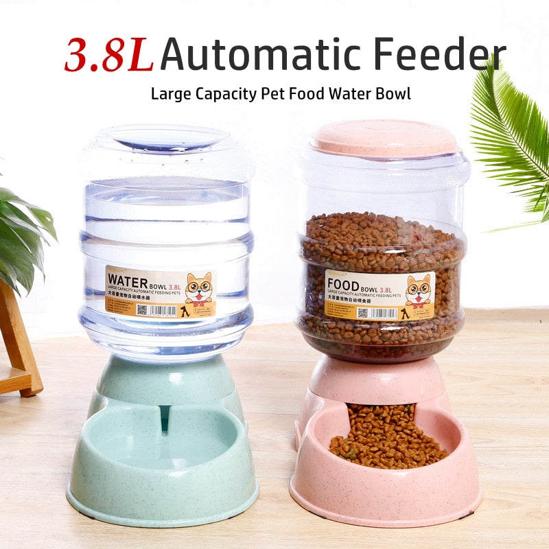 3.8L Large Automatic Pet Food Drink Dispenser Dog Cat Feeder Water Bowl Dish.